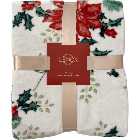  Poinsettia Throw, 50″ x 60″, White/Red