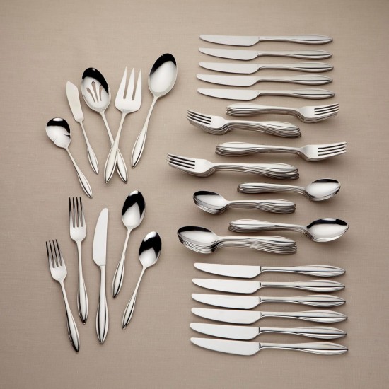  Sculpt 65-Piece Flatware Set, Metallic