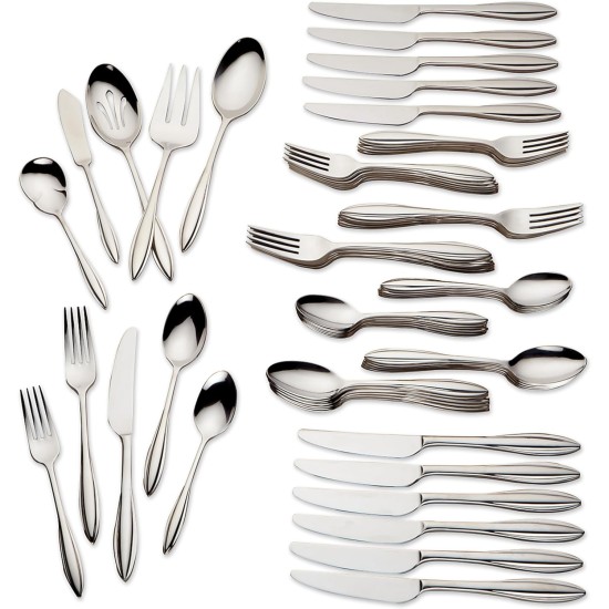  Sculpt 65-Piece Flatware Set, Metallic