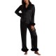  Women’s Marabou Feather Satin Pajama Set, Black, Small