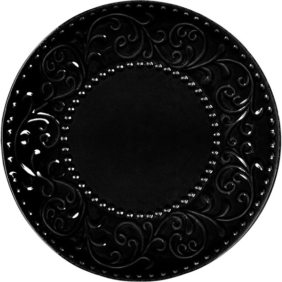  16 Piece Stoneware Scroll Dinnerware Set, Service for 4, Black