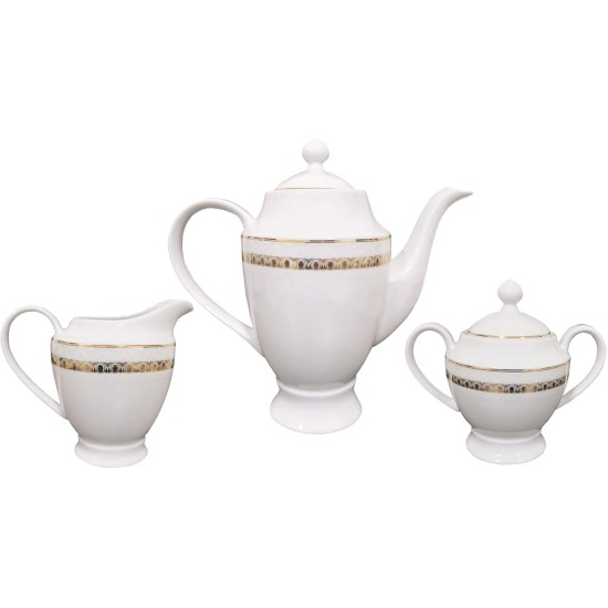  New Bone China 57 Piece Dinnerware Set, Service for 8, Gold