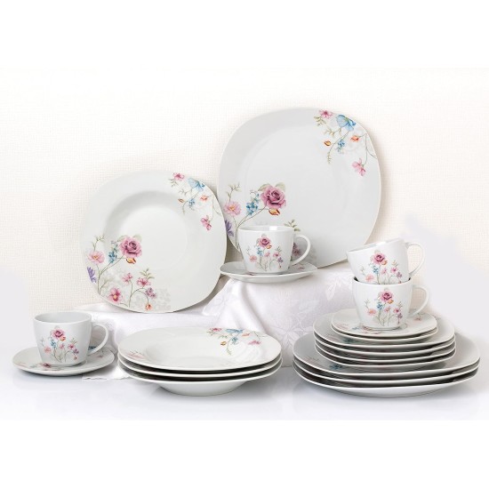  Small Floral Design Square Dinnerware Set, 20 Piece