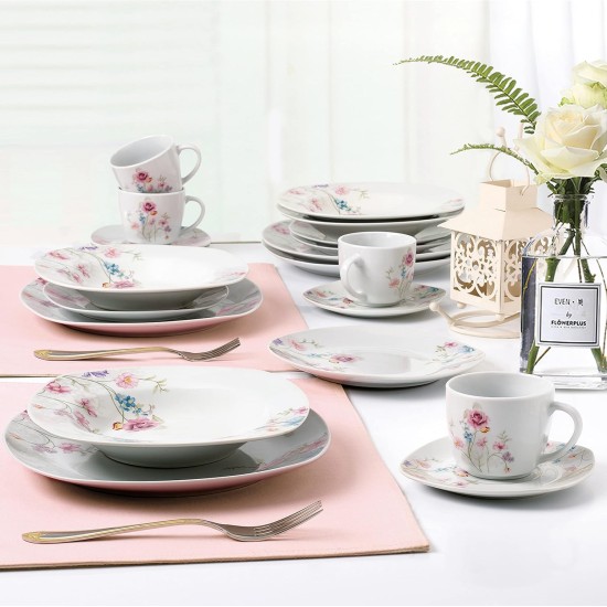  Small Floral Design Square Dinnerware Set, 20 Piece