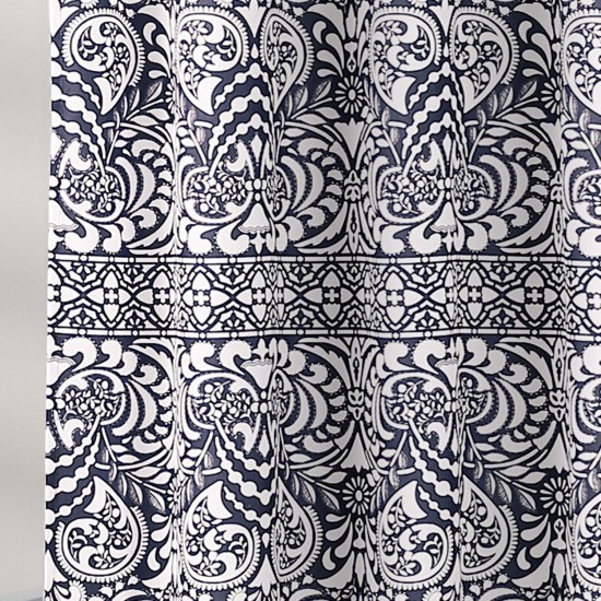 , 72″ x 72″, Navy Boho Medallion Shower Curtain-Fabric Bohemian Damask Print Design with Tassels