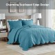  Alva 3-Piece Scalloped Edge Quilt Set with Shams, Teal, Full/Queen