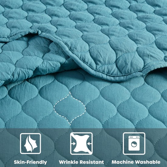  Alva 3-Piece Scalloped Edge Quilt Set with Shams, Teal, Full/Queen