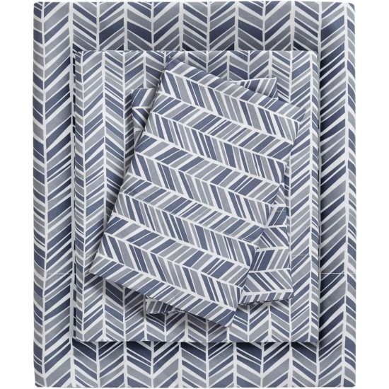  Essentials Chevron Printed Ultra Soft 3 Piece Sheet Set, Navy, Twin