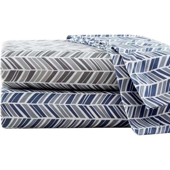  Essentials Chevron Printed Ultra Soft 3 Piece Sheet Set, Navy, Twin