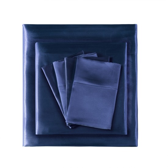  Essentials Satin 6-Pc. Sheet Set, Queen Bedding, Navy, Queen