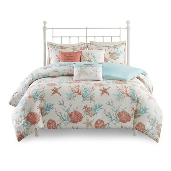  Pebble Beach 6-Pc. Duvet Cover Set, Full/Queen Bedding, Coral