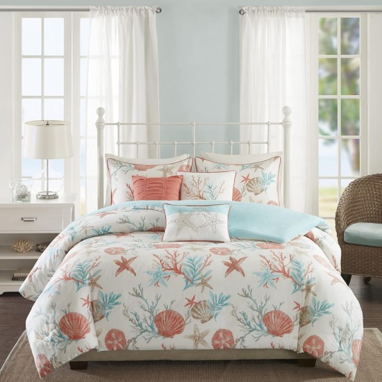  Pebble Beach 6-Pc. Duvet Cover Set, Full/Queen Bedding, Coral