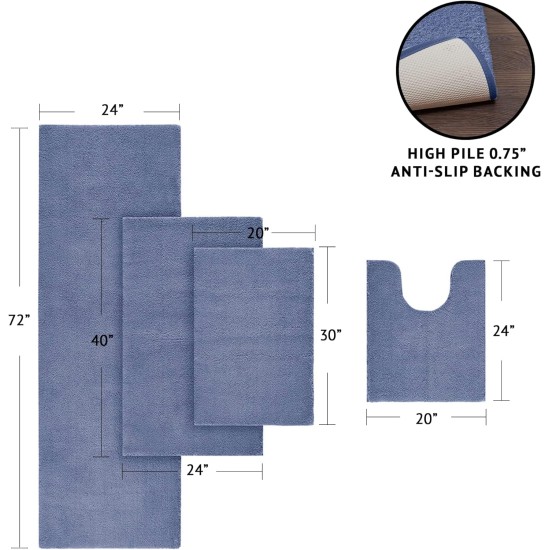  Signature Marshmallow Bath Rug, 24″ x 72″ Bedding, Navy