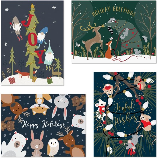  16-Count Boxed Assorted Holiday Cards, 4 each of 4 Different Designs, Delightful Set, 6.25″ x 4.62″