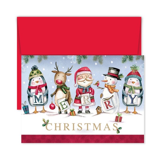  Santa and Friends Christmas Holiday Boxed Cards Set, 16 Piece