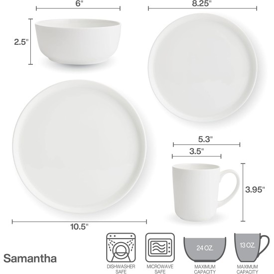  Samantha 16 Piece Dinnerware Set, Service for 4, White