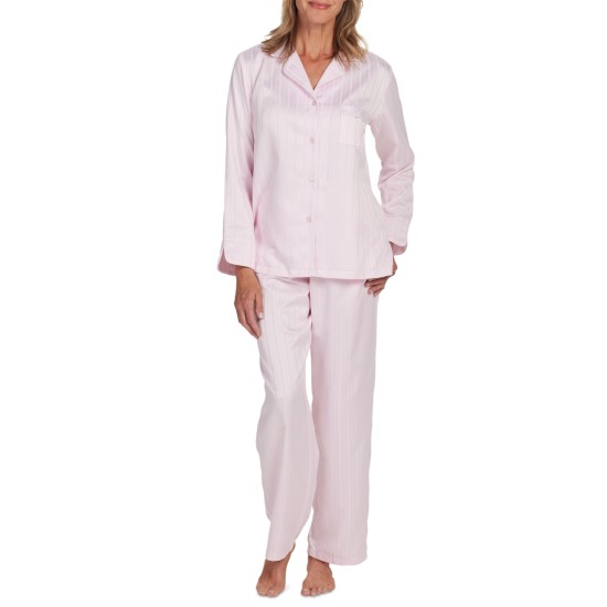  Women’s 2-Pc. Striped Notched-Collar Pajamas Set, Pink, X-Large