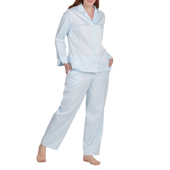  Women’s 2-Pc. Striped Notched-Collar Pajamas Set, Turquoise, Large