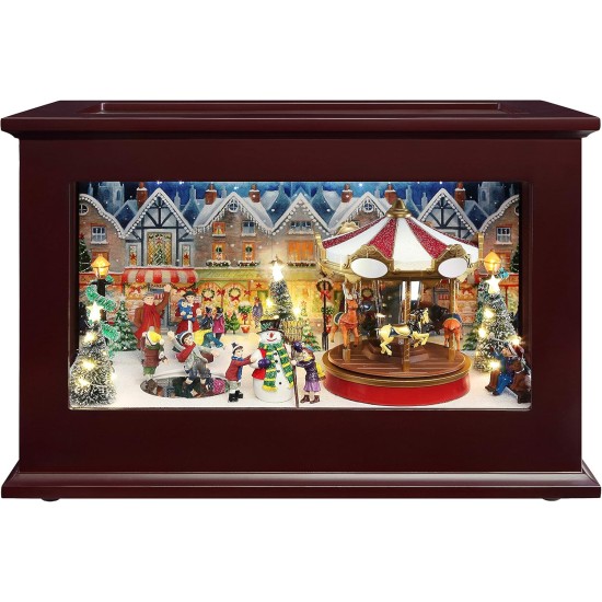  Heirloom Music Box Christmas Décor,Wood, Brown, 9.3”x13