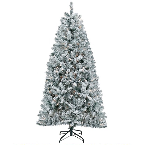  6 ft. Acacia Flocked Tree with Clear Lights, Green