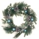  Artificial Decorated Evergreen Christmas Wreath, with Berry Clusters, Silver Pinecones, and Leafy Greens, 24 in