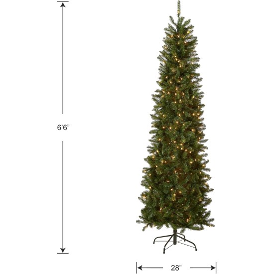  Artificial Pre-Lit Slim Christmas Tree, Green, Kingswood Fir, White Lights, Includes Stand, 6.5 Feet