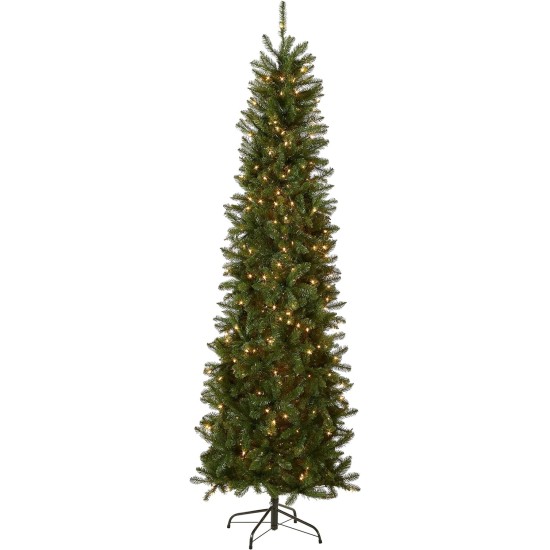  Artificial Pre-Lit Slim Christmas Tree, Green, Kingswood Fir, White Lights, Includes Stand, 6.5 Feet