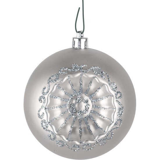  First Traditions Christmas Tree Ornaments, Metallic Silver with Swirls, Set of 6