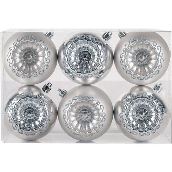  First Traditions Christmas Tree Ornaments, Metallic Silver with Swirls, Set of 6