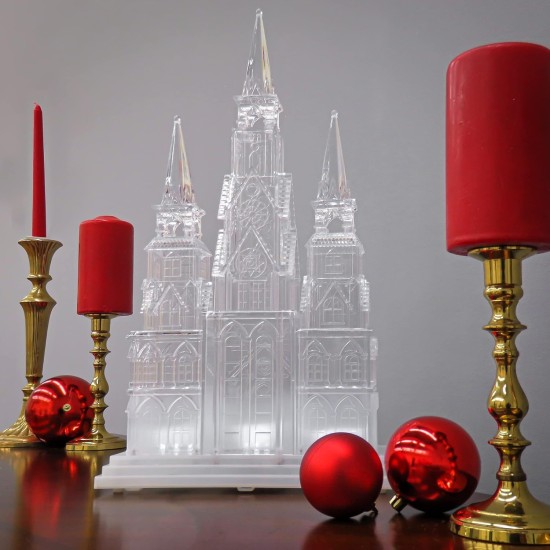  Pre Lit Christmas Cathedral Decoration, White LED Lights, Battery Powered, Christmas Collection, 17 Inches