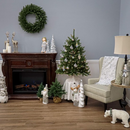  Pre-Lit Artificial Mini Christmas Tree, Green, Dunhill Fir, White Lights, Includes Stand, 4 Feet