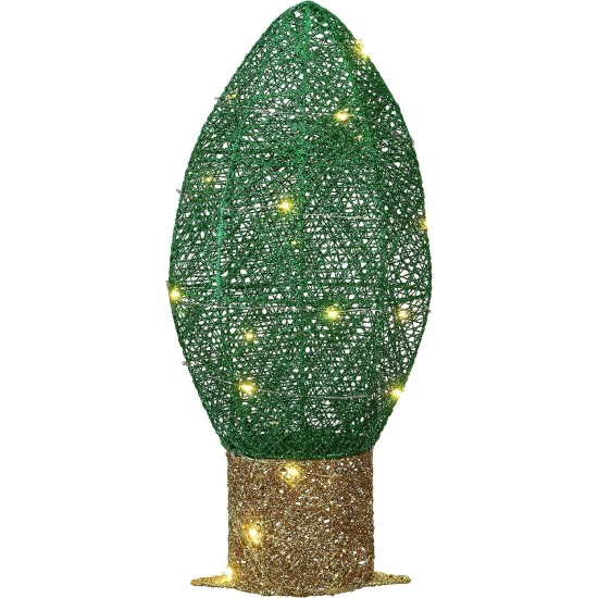  Pre-Lit Outdoor Light Bulb Decoration, Green, White LED Lights, Battery Operated, Christmas Collection, 20 Inches