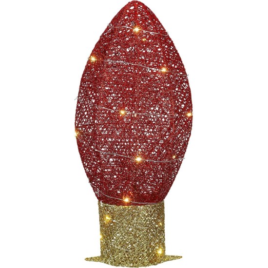  Pre-Lit Outdoor Light Bulb Decoration, Red, White LED Lights, Battery Operated, Christmas Collection, 20 Inches