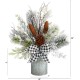  20in. Holiday Winter Greenery with Pinecones and Gingham Plaid Bow Table Artificial Christmas Arrangement