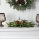  20in. Holiday Winter Greenery and Berries Triple Candle Holder Artificial Christmas Table Arrangement