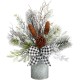  20in. Holiday Winter Greenery with Pinecones and Gingham Plaid Bow Table Artificial Christmas Arrangement