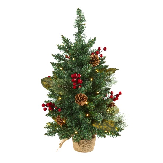  2ft. Pine, Pinecone and Berries Artificial Christmas Tree with 35 LED Lights and 86 Bendable Branches