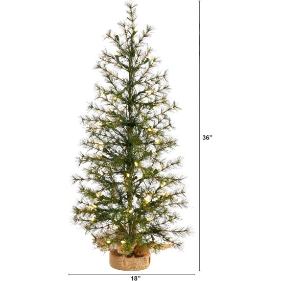  3ft. Artificial Christmas Tree with 50 Clear LED Lights Set in a Burlap Base