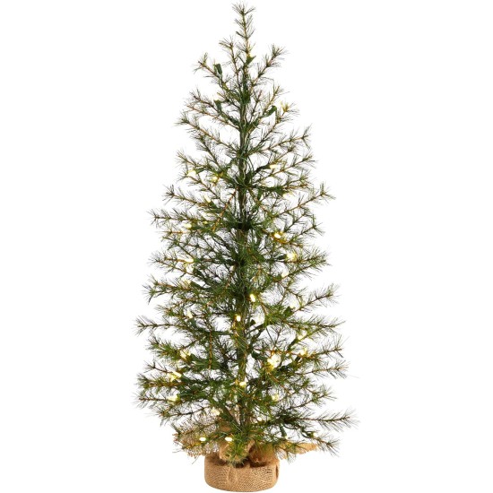  3ft. Artificial Christmas Tree with 50 Clear LED Lights Set in a Burlap Base