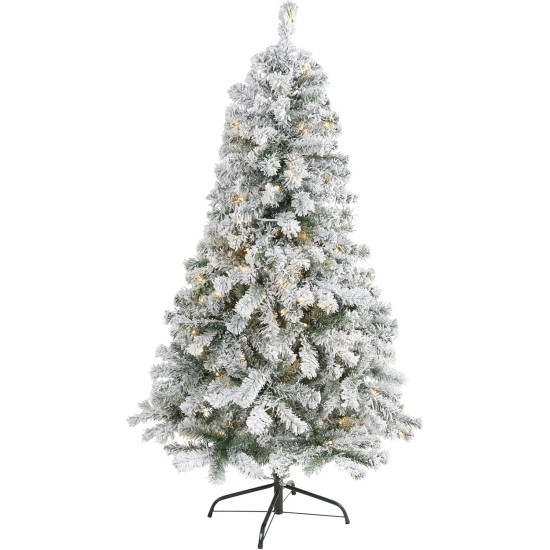  5ft. Flocked Rock Springs Spruce Artificial Christmas Tree with 150 Clear LED Lights, Green