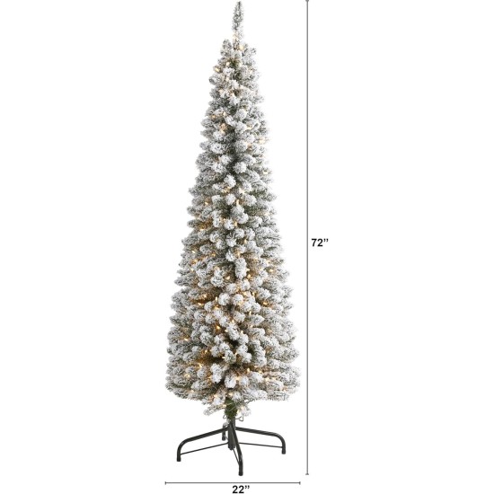  6ft. Flocked Pencil Artificial Christmas Tree with 300 Clear Lights and 438 Bendable Branches