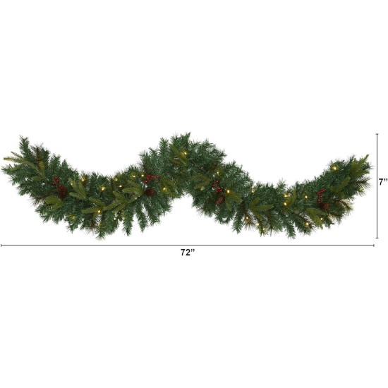  6ft. Mixed Pine Artificial Christmas Garland with 35 Clear LED Lights, Berries and Pinecones