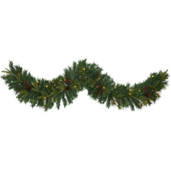  6ft. Mixed Pine Artificial Christmas Garland with 35 Clear LED Lights, Berries and Pinecones