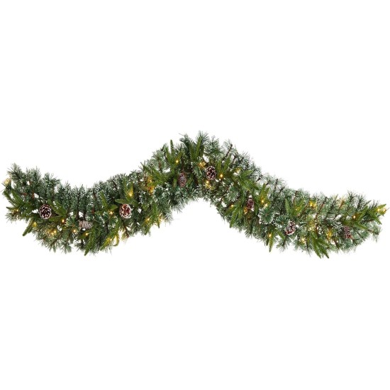  6ft. Snow Tipped Christmas Artificial Garland with 35 Clear LED Lights and Pine Cones