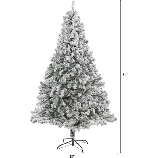  7ft. Flocked Rock Springs Spruce Artificial Christmas Tree with 800 Bendable Branches