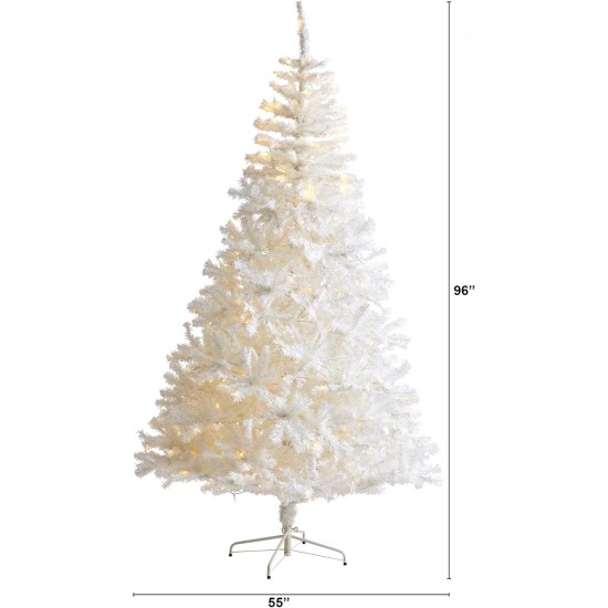  8ft. White Artificial Christmas Tree with 1500 Bendable Branches and 450 LED Lights