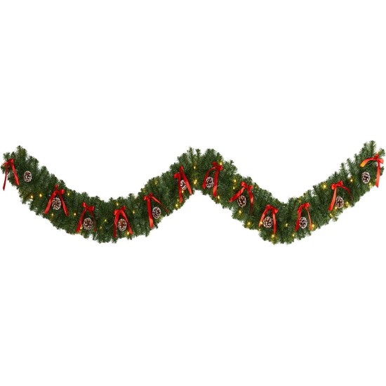  9ft. Bow and Pinecone Artificial Christmas Garland with 35 Clear LED Lights