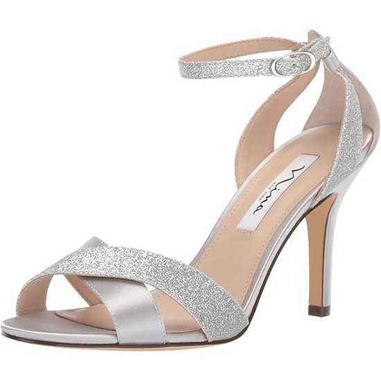  Venus Ankle-Strap Dress Sandals, Silver, 7.5M