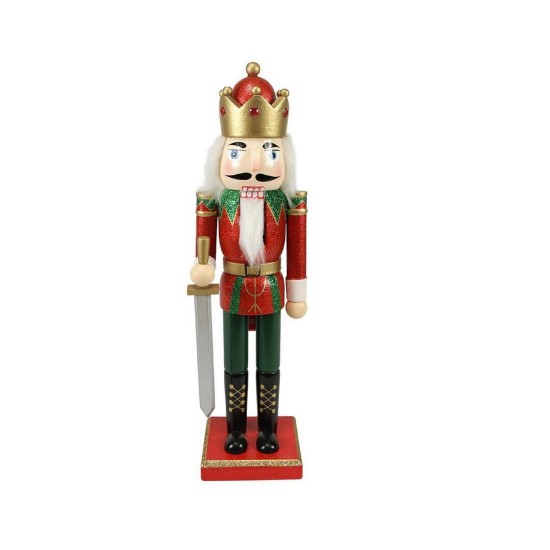 Northligh Glitter Nutcracker King with Sword Christmas Tabletop Figuirine, Red