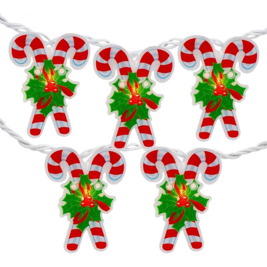  10 Count Candy Cane Christmas Light With Wire Set, 6′